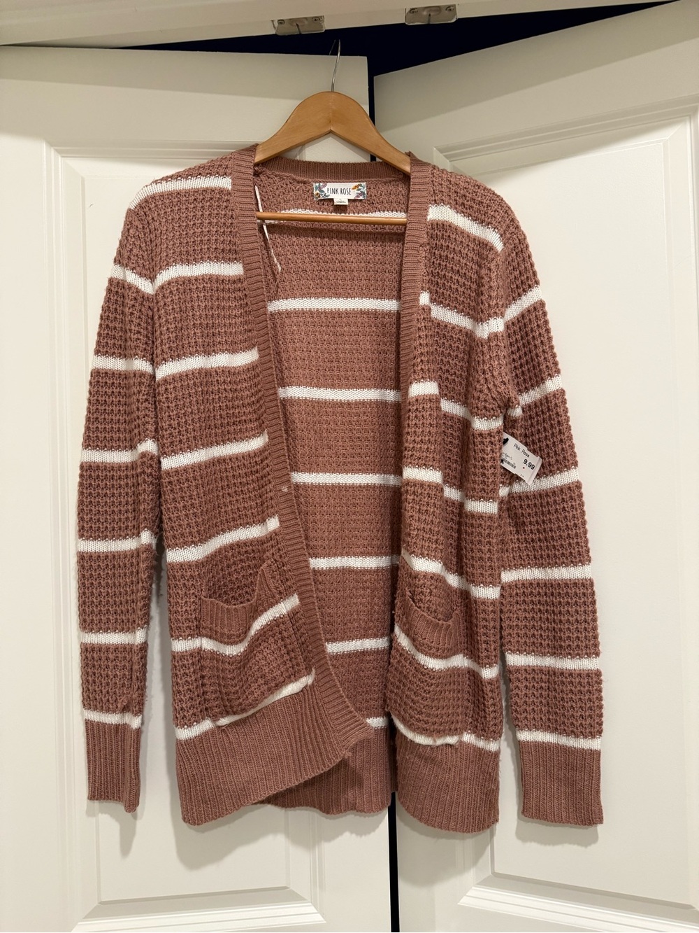 Pink Rose Mauve and White Striped Open-Front Cardigan